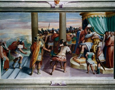 Gwałt Sabiny (XVI w.), Luca Cambiaso (1527-1585), fresk, Villa Imperiale, Genua, Liguria, Włochy Szczegół autorstwa Luca Cambiaso