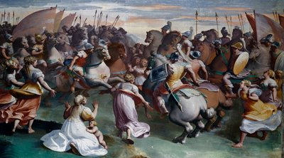 Gwałt Sabiny (XVI wiek), Luca Cambiaso (1527-1585), fresk, Villa Imperiale, Genua, Liguria, Włochy autorstwa Luca Cambiaso