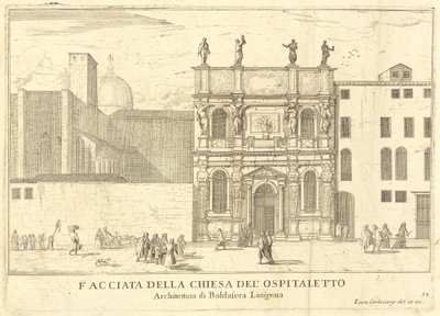 Fasada kościoła Ospitaletto (tablica 33) autorstwa Luca Carlevariis