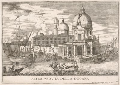 Ilustracja 61: Widok komory celnej Dogana da Mar u zbiegu Canal Grande a..., 1703. autorstwa Luca Carlevarijs
