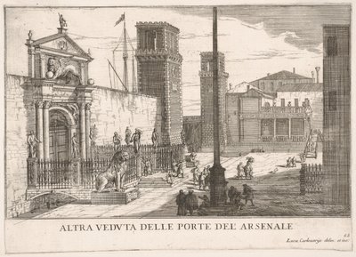 Ilustracja 63: Widok bramy kompleksu stoczniowo-zbrojowniowego Arsenale, Wenecja, 1703, fr..., 1703. autorstwa Luca Carlevarijs