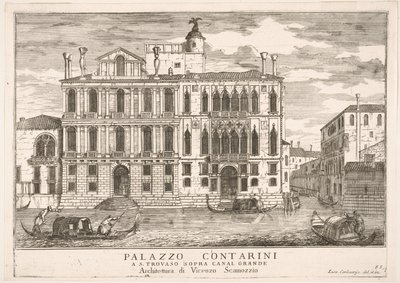 Ilustracja 85: Widok pałacu Contarini w Campo San Trovaso, Wenecja, 1703, z The build..., 1703. autorstwa Luca Carlevarijs