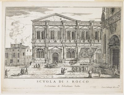 Widok na Bractwo Św. Rocco, tablica z Budynki i Widoki Wenecji, 1703, 1750-53 autorstwa Luca Carlevaris