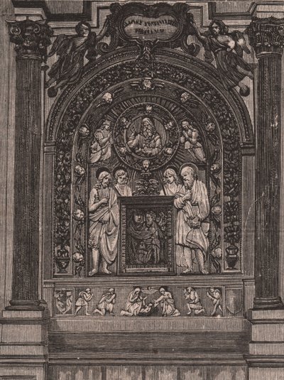 Ołtarz kościoła Santa Maria delle Grazie, dł. Luca della Robbia, Montepulciano, Toskania, Włochy, drzeworyt z Le cento citta d