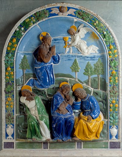 Chrystus na Górze Oliwnej Ceramika malowana i lakierowana przez Luca della Robbia (1400-1482) XV wiek. Paryż, Luwr autorstwa Luca Della Robbia