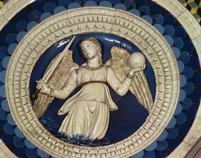 Sprawiedliwość, rondo z grobu kardynała Portugalii, 1460 r. (glazurowana terakota) autorstwa Luca Della Robbia