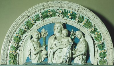 Мадонна ба Хүүхэд, Лука делла Роббиа (ойролцоогоор 1400-1482), паалантай шавар савны хүрээ autorstwa Luca Della Robbia