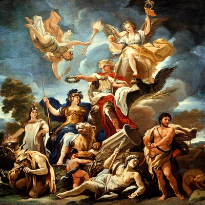Alegoria fortecy, Luca Giordano, olej na płótnie autorstwa Luca Giordano