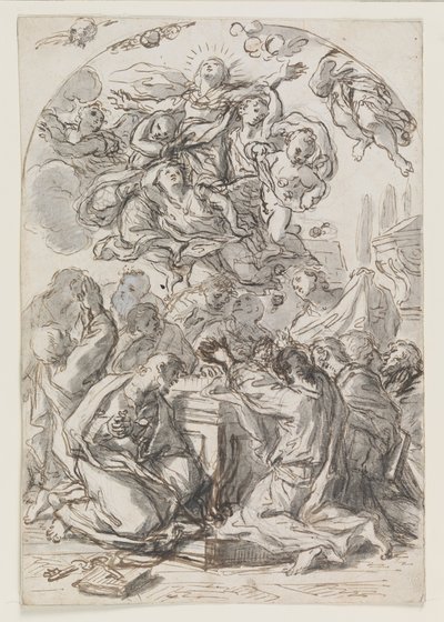 Wniebowzięcie Najświętszej Marii Panny; verso: Głowa kobiety z dzieckiem autorstwa Luca Giordano