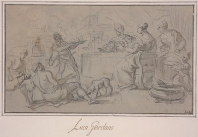 Bankiet bogatych (pranie grafitowe i tuszowe na papierze) autorstwa Luca Giordano