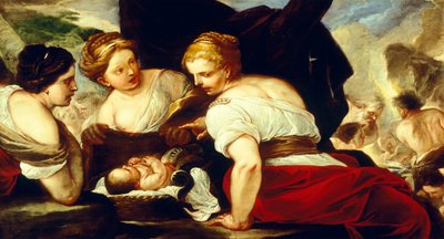 Córki Cecrops otwierający kosz z małym Erichtoniusem, autorstwa Luca Giordano (1634-1705), olej na płótnie, 76,5x133,5 cm autorstwa Luca Giordano