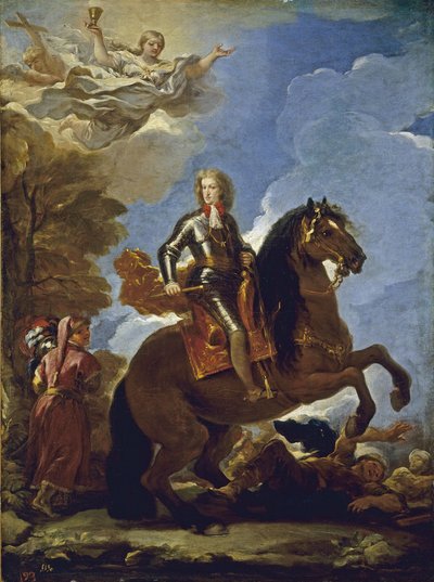 Portret konny Karola II z Hiszpanii, przed 1694 r. autorstwa Luca Giordano