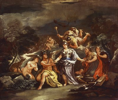 Minerwa jako Patronka Sztuki i Nauki, reż. Luca Giordano, olej na płótnie autorstwa Luca Giordano