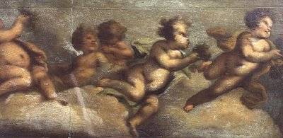 Putti disporting (papier na płótnie) (szczegół z lewej strony) (patrz także 67087-90) autorstwa Luca Giordano