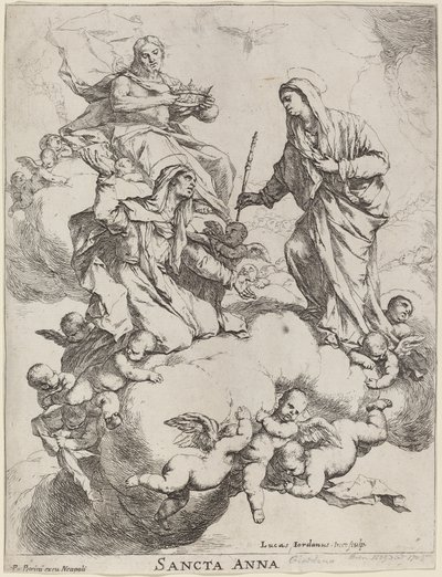 Święta Anna przyjęta przez Dziewicę i Chrystusa autorstwa Luca Giordano