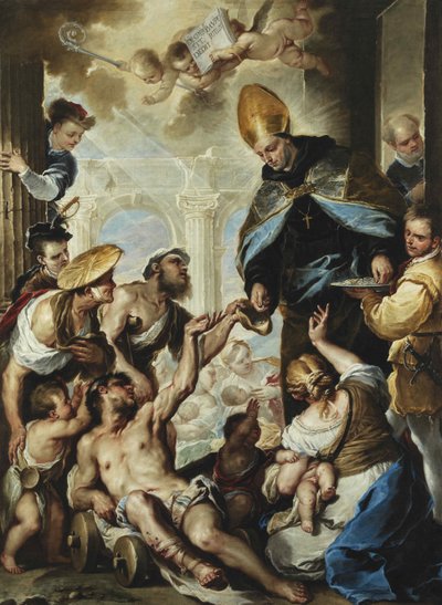 Św. Tomasz z Villanova udzielający jałmużny ubogim, ok. 1658. autorstwa Luca Giordano