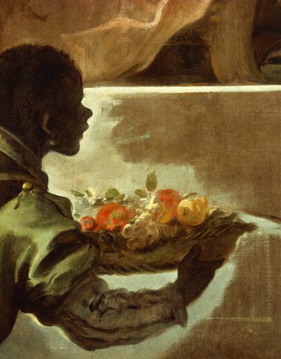 Sługa przedstawiający kosz owoców, szczegół z Hołdu dla Velazqueza dla hrabiego Santiesteban autorstwa Luca Giordano