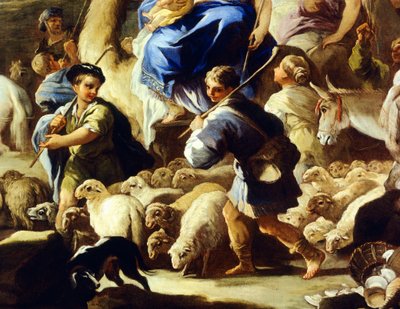 Owce i pasterze, fragment z wyjazdu Rebeki do Kanaanu, Luca Giordano (1634-1705), olej na miedzi, 59x85 cm autorstwa Luca Giordano