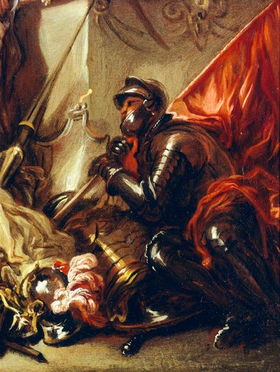 Żołnierz trzymający sztandar, fragment z Alegorii wojny, Luca Giordano (1634-1705), olej na płótnie, 61x50 cm autorstwa Luca Giordano