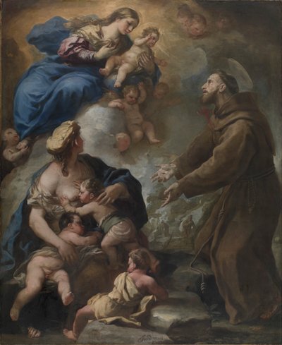 Dziewica z Dzieciątkiem ukazująca się św. Franciszkowi z Asyżu, lata 80. XVII wieku. autorstwa Luca Giordano