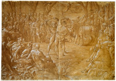 Walka między Entellusem z Sycylii i Dares of Troy, c1544 autorstwa Luca Penni
