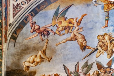 Przeklęty do piekła, szczegół z diabłami i przeklęty autorstwa Luca Signorelli