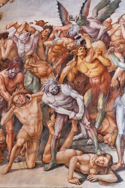 Przeklęty do piekła, szczegół z diabłami i przeklęty autorstwa Luca Signorelli