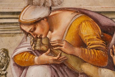 Opłakiwanie Martwego Chrystusa między dwoma świętymi z Orvieto (po prawej s. Parenzo, po lewej s. Faustino), fragment autorstwa Luca Signorelli
