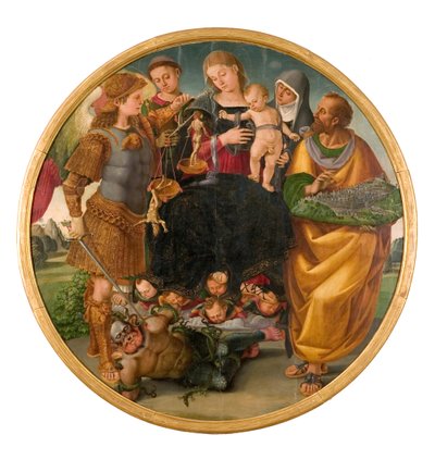 Madonna z Dzieciątkiem między świętymi Tondo Signorelli, 1510-1515. autorstwa Luca Signorelli