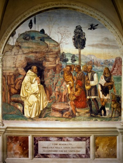Papież Benedykt nauczający chłopów świętej nauki, z Opowieści św. Benedykta z Monte Oliveto Maggiore autorstwa Luca Signorelli