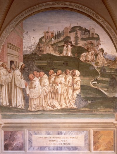 Historie św. Benedykta, Luca Signorelli (ok. 1445-1523), fresk. Klasztor św. Benedykta, opactwo Monte Oliveto Maggiore. autorstwa Luca Signorelli