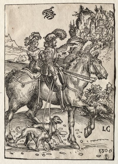 Dżentelmen i dama jadąca do pościgu autorstwa Lucas Cranach