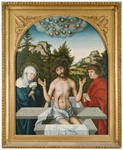 Schmerzensmann zwischen Maria und hl. Johannes autorstwa Lucas Cranach