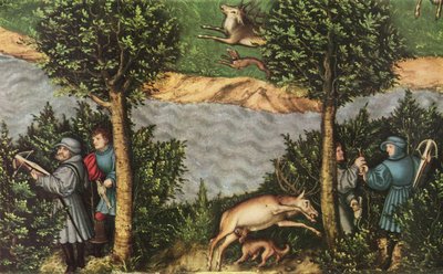 Polowanie na jelenia z elektorem Fryderykiem Mądrym
 szczegół autorstwa Lucas Cranach the Elder