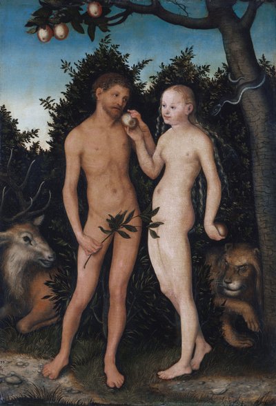 Niemiecki: Adam und Eva im Paradies (Sündenfall) Adam i Ewa w raju (Upadek) autorstwa Lucas Cranach the Elder
