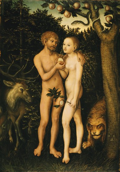 Niemiecki: Adam i Ewa w raju / Sündenfall Adam i Ewa autorstwa Lucas Cranach the Elder
