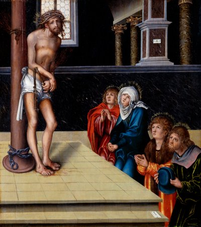 Christus als Schmerzensmann an der Geißelsäule Chrystus jako człowiek boleści autorstwa Lucas Cranach the Elder