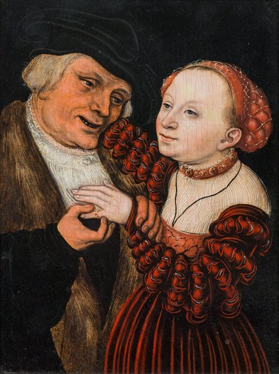 Niemiecki: Der verliebte Alte Źle dobrani kochankowie autorstwa Lucas Cranach the Elder