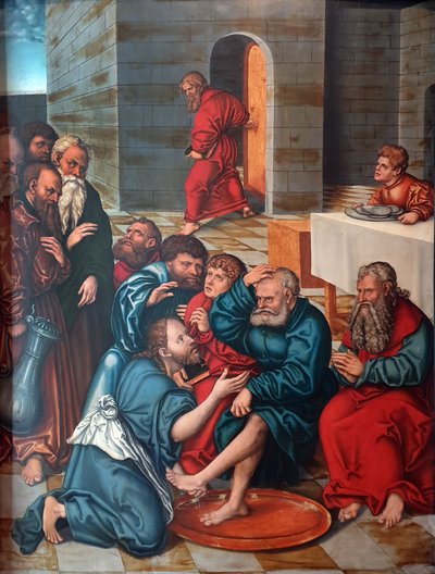 Die Fußwaschung der Apostel Cykl Męki Pańskiej: Chrystus umywa nogi apostołom autorstwa Lucas Cranach the Elder