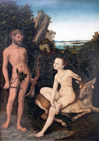 niemiecki: Landschaft mit Apoll und Diana Apollo i Diana w zalesionym krajobrazie autorstwa Lucas Cranach the Elder