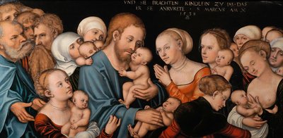 Niemiecki: Lasset die Kindlein zu mir kommen (Christus segnet die Kinder) Suffer the Little Children to Come to Me (Chrystus błogosławi dzieci) autorstwa Lucas Cranach the Elder