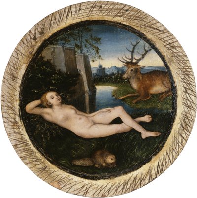 Niemiecki: Odpoczywająca nimfa wiosenna Leżąca nimfa autorstwa Lucas Cranach the Elder