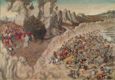 niemiecki: Zug der Israeliten durch das Rote Meer (Untergang des Pharao) Zastępy faraona pochłonięte przez Morze Czerwone autorstwa Lucas Cranach the Elder