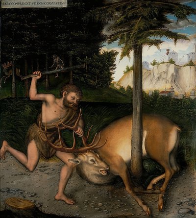 Herkules i Łania Kerynit. Z serii Czyny Herkulesa. Po 1537 autorstwa Lucas Cranach the Elder