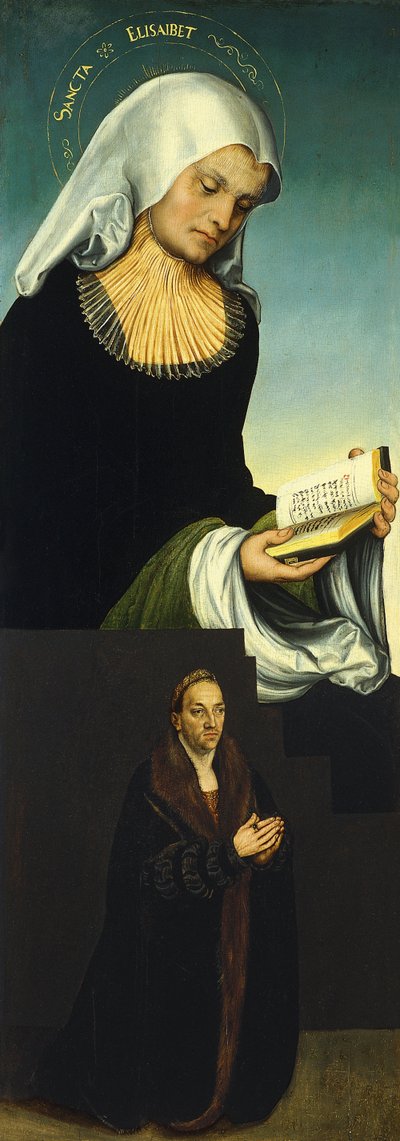 Święta Elżbieta z Jerzym, księciem Saksonii jako darczyńcą [recto, lewe skrzydło] autorstwa Lucas Cranach the Elder