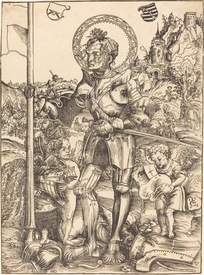 Święty Jerzy stojący z dwoma aniołami autorstwa Lucas Cranach the Elder