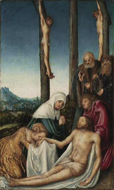 Lament z ukrzyżowanymi dwoma złodziejami autorstwa Lucas Cranach the Elder