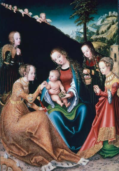 Mistyczne zaślubiny św Katarzyny, 1516-1518 autorstwa Lucas Cranach the Elder