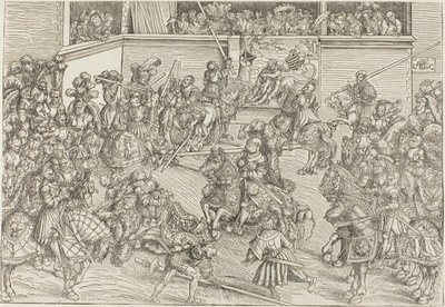 Drugi turniej z gobelinem przedstawiającym Samsona i lwa autorstwa Lucas Cranach the Elder