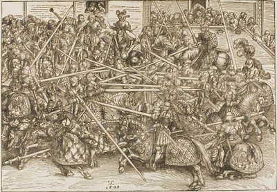 Trzeci turniej z rycerzami łamiącymi lance autorstwa Lucas Cranach the Elder